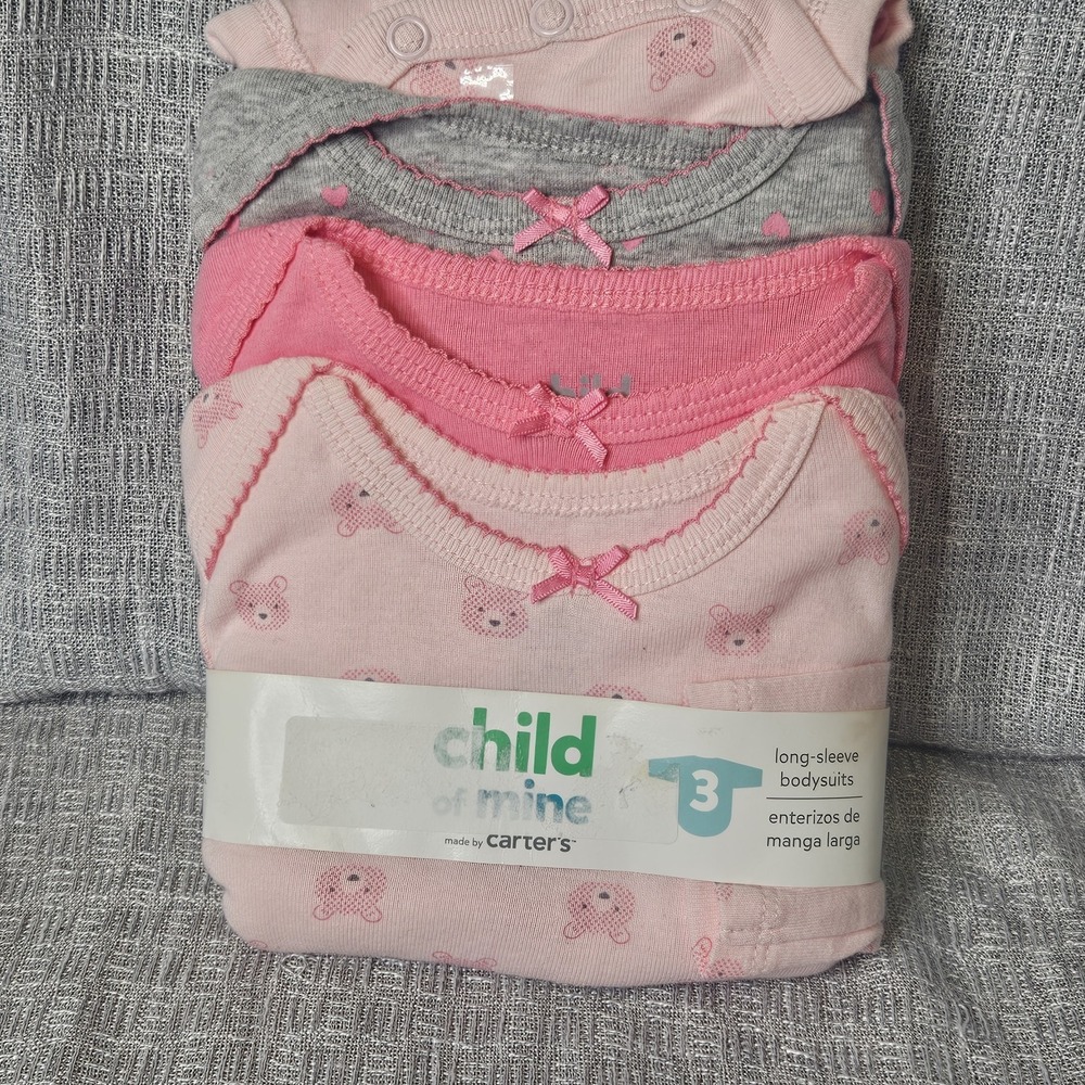 Carters Children's Of Mine  Baby Girl 3/6 Month 3 Pack Longsleeve Body‎ Suite
